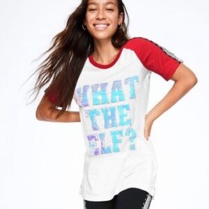VS. PINK BLING “What The Elf” tee-oversized X-small NWT